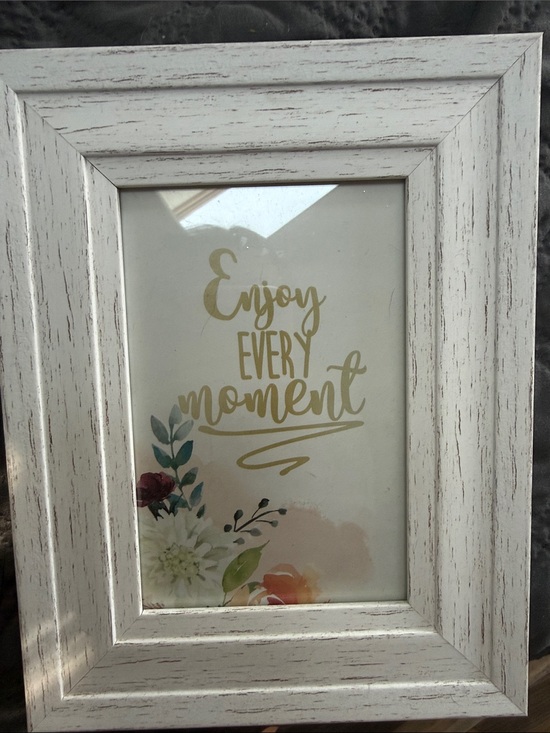 Other - Frame White Distressed Wood Frame with Gold Accent Print